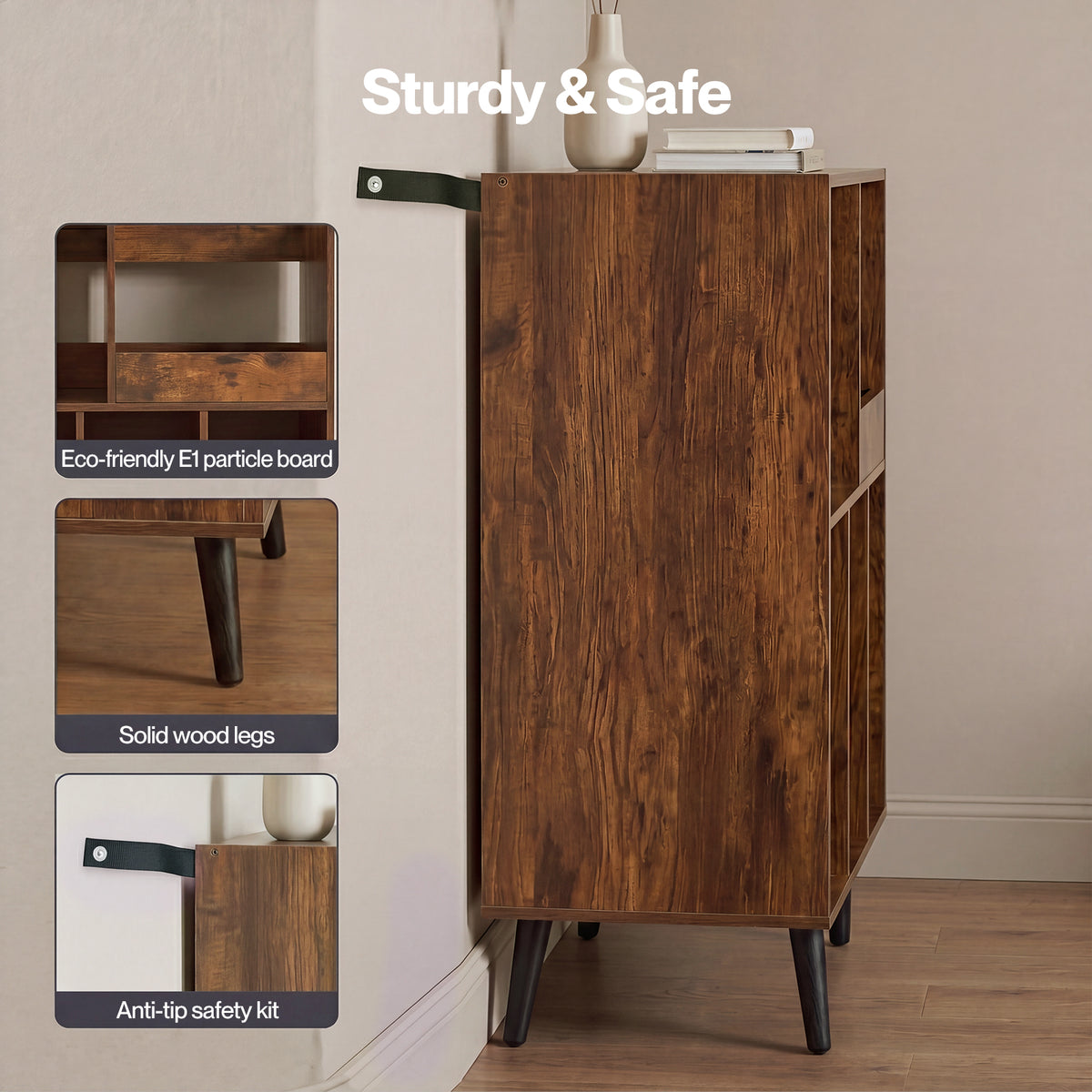 Levede Record Player Stand 300+ Album Storage Turntable Cabinet Rubber Wood