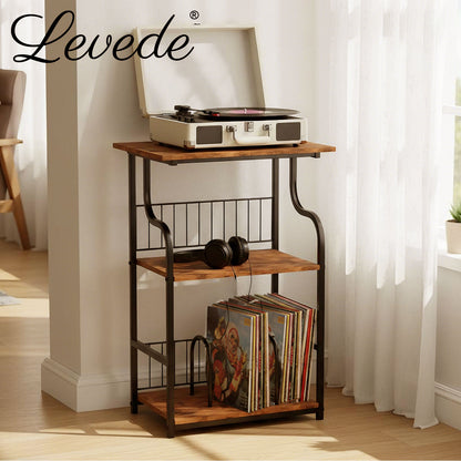 Levede 3 Tier Record Player Stand Turntable Vinyl End Side Table 2 Storage Shelf
