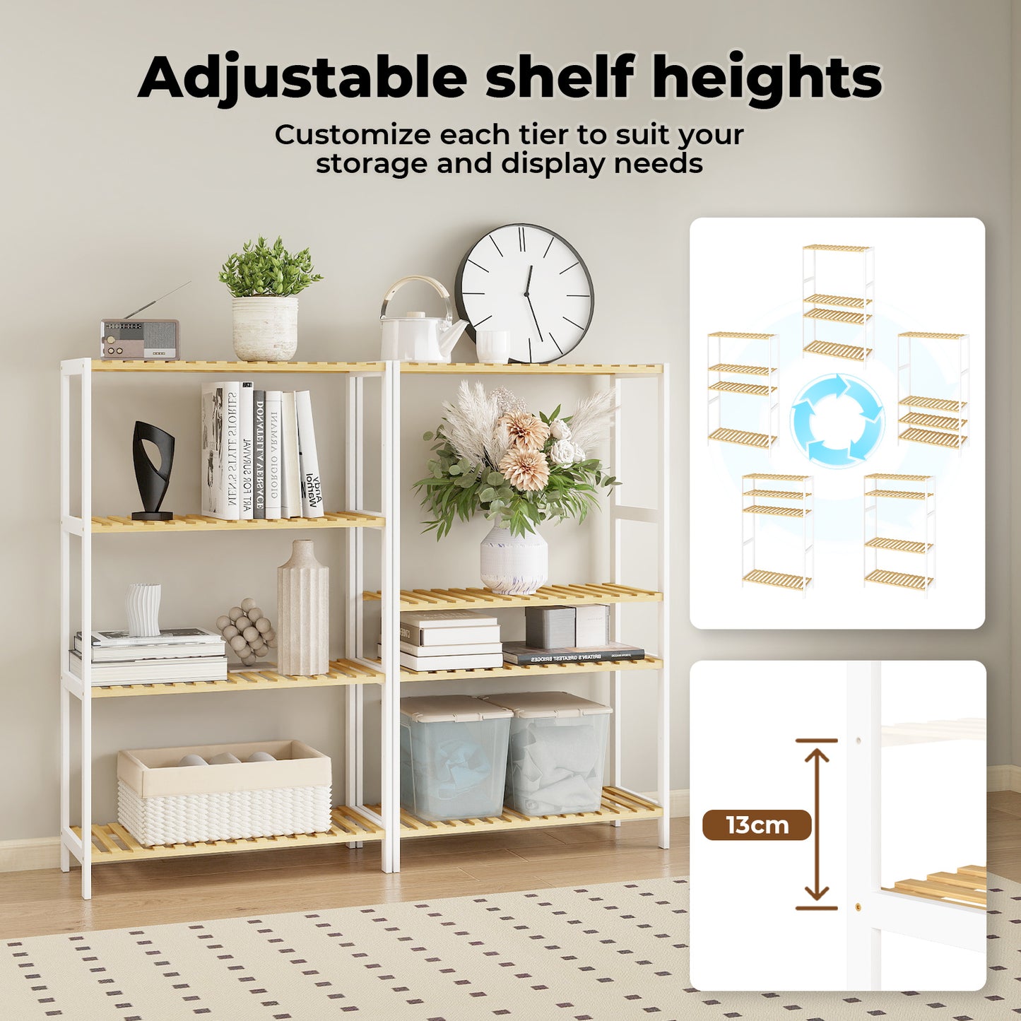 Levede 4-Tier Bamboo Shoe Rack Stand Adjustable Wooden Storage Shelf Organiser