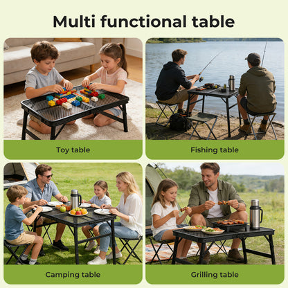 Levede Folding Camping Table Adjustable Height Aluminium Picnic Desk Black 60cm