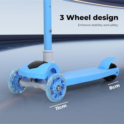 Dekko Foldable Kids Scooter Adjustable Height Flashing LED Music 3 Wheels Blue