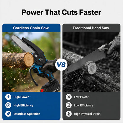 Traderight Mini Chainsaw Cordless 6In and 8In Dual Bar Garden Pruning Black Blue