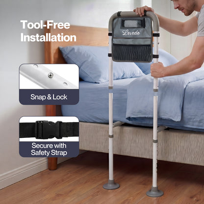 Levede Adjustable Bed Rail with LED Sensor Light Storage Pocket Bed Handle Guard