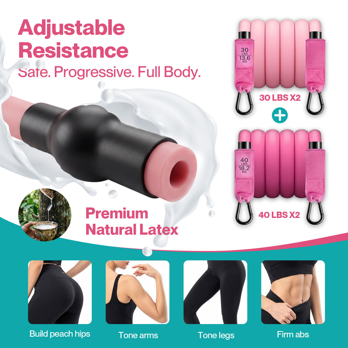 Centra Resistance Bands Pilates Kit Equipment 70LB Adjustable for Home Pink