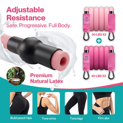 Centra Resistance Bands Pilates Kit Equipment 70LB Adjustable for Home Pink