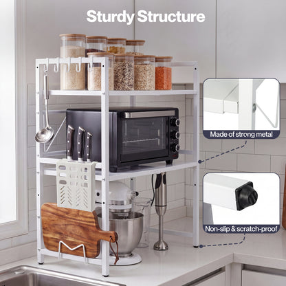 TOQUE 3 Tier Expandable Microwave Oven Rack Stand Kitchen Storage Shelf White
