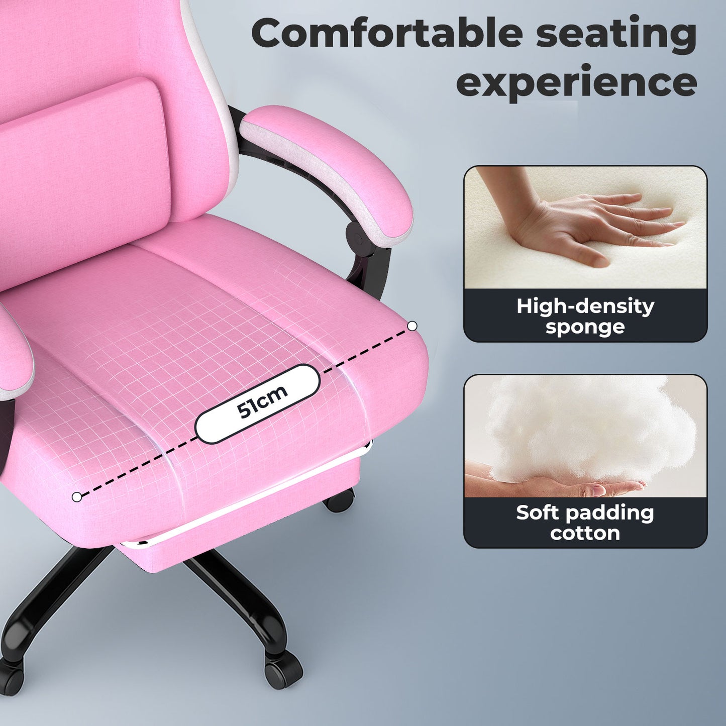 Levede Office Desk Chair Fabric Gaming Recliner Adjustable Height Swivel Pink