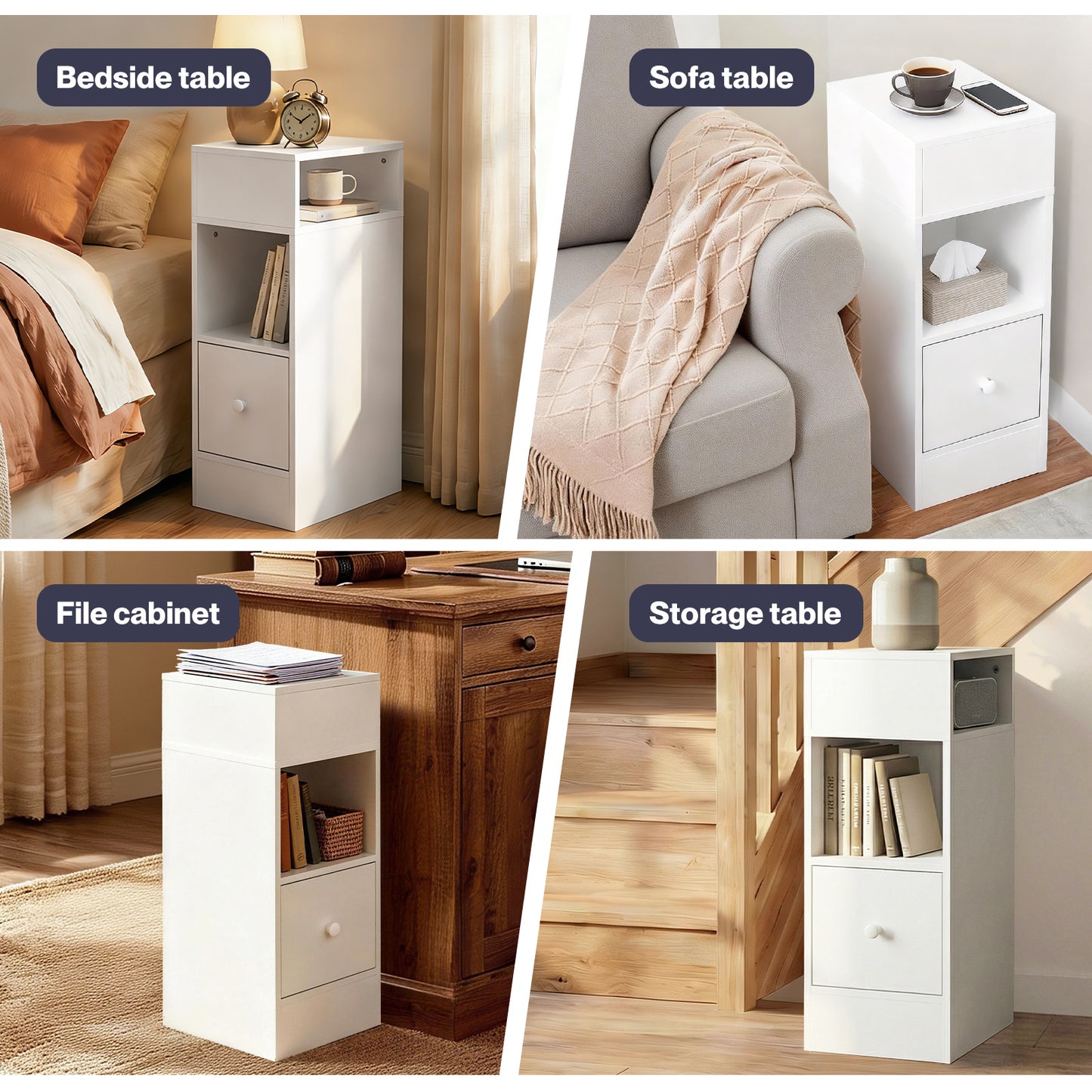 Levede  Bedside Tables Modern Nightstand White Storage Drawer Shelf for Bedroom