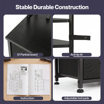 Levede Bedside Table with Charging Station 3 Drawer RGB Light Night Stand Black