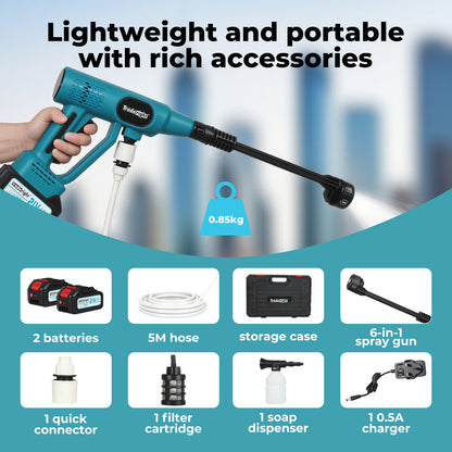 Traderight Cordless Pressure Washer 50Bar/725PSI Dual 4000mAh  6-in-1 Nozzle LCD
