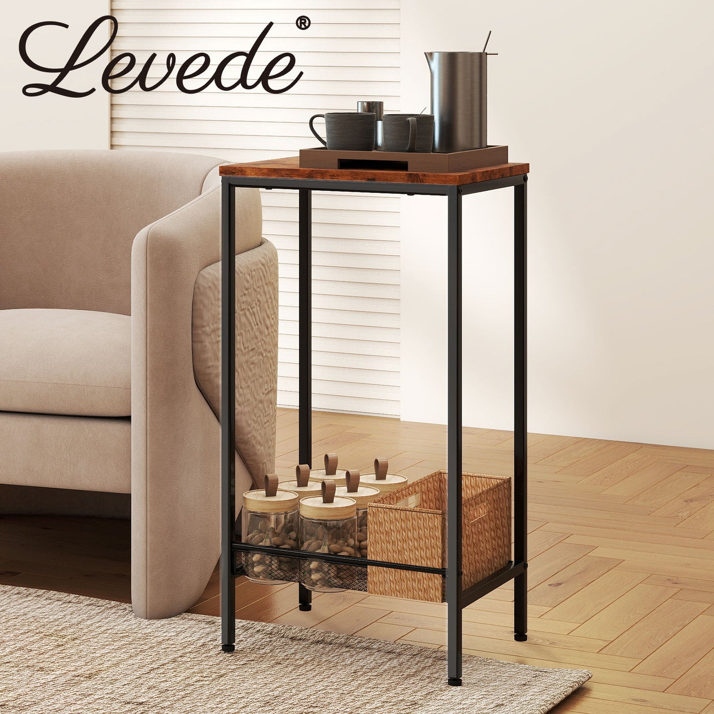 Levede Industrial Side Table Wood 2-Tier Storage Shelf End Table for Living Room