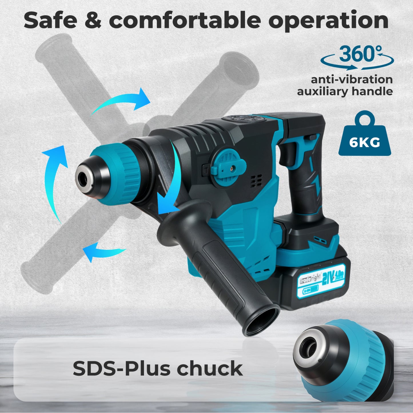 Traderight  21V Cordless Rotary Hammer Drill SDS Plus Concrete Impact Drill Tool