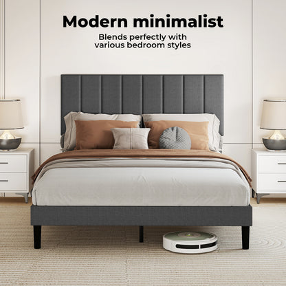 Levede Upholstered Bed Frame Linen Fabric Soft Foam Headboard Small Double King