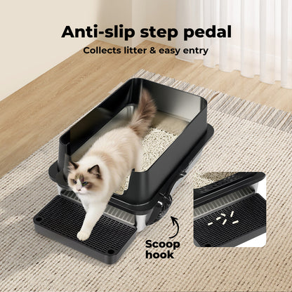 Skylos Cat Litter Box Stainless Steel Large Enclosed Toilet Tray Anti-Splashing