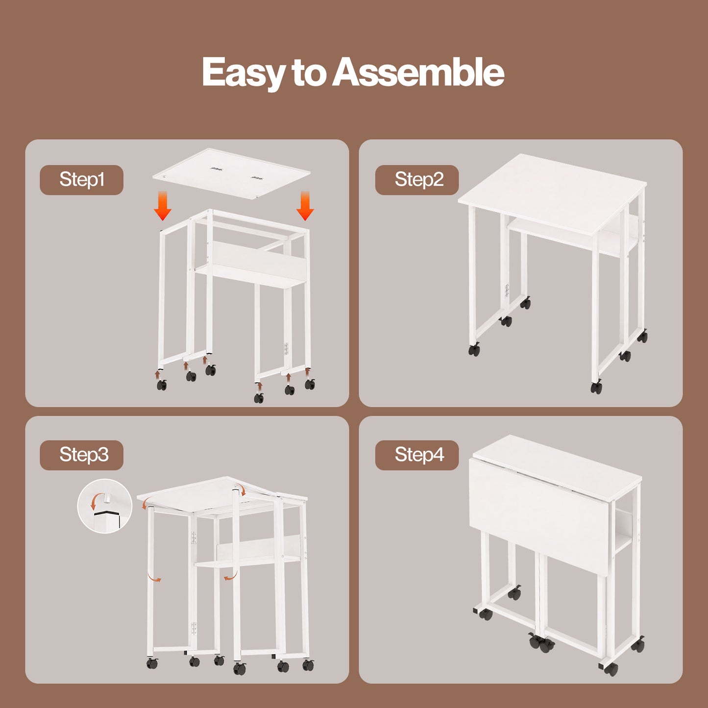 Levede Folding Computer Desk Extandable Table with Storage Shelf Wheeled Compact