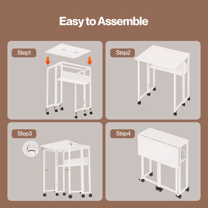 Levede Folding Computer Desk Extandable Table with Storage Shelf Wheeled Compact