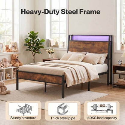 Levede Single Bed Frame Platform Storage Headboard Charging Station LED Lights