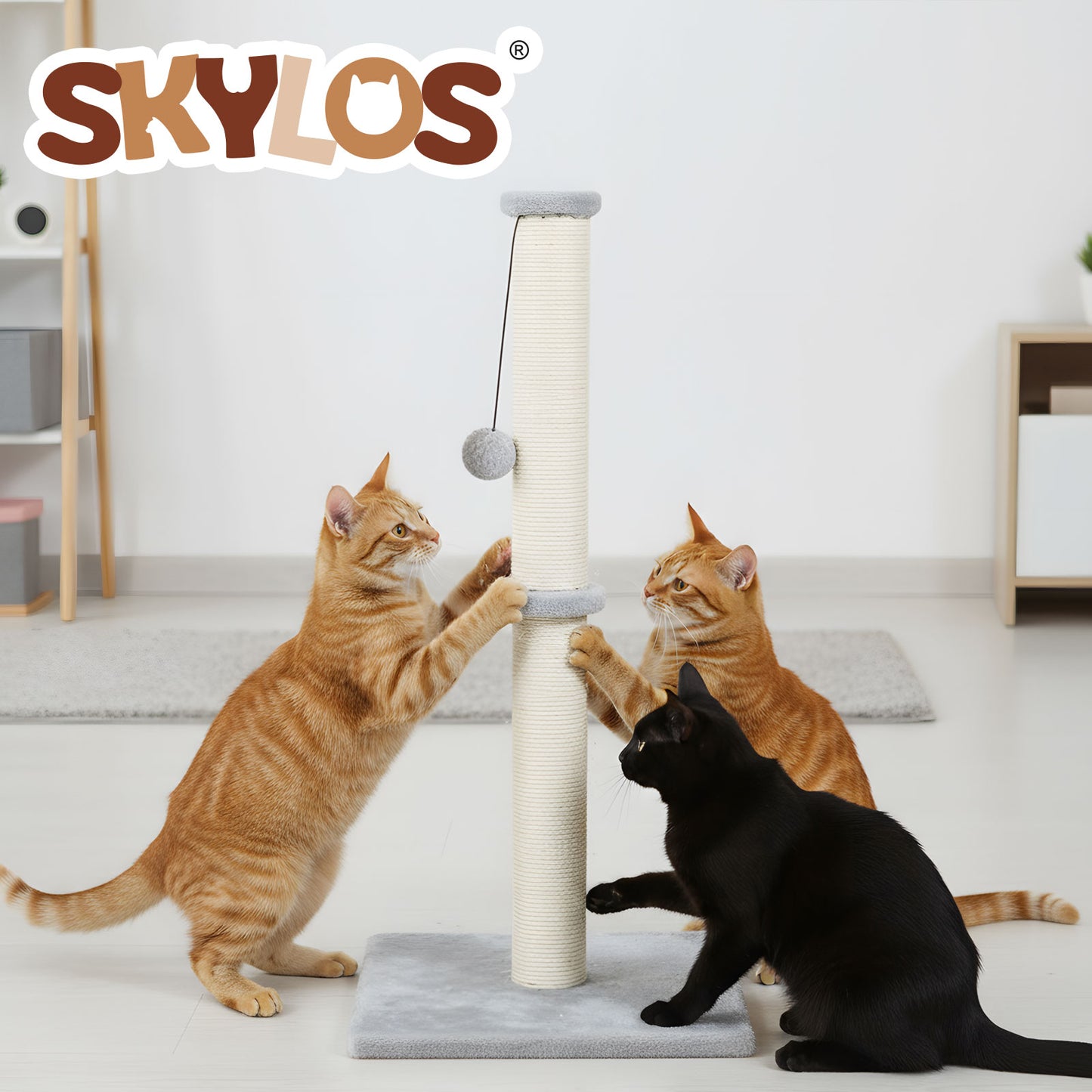 Skylos Tall Cat Scratching Post 75cm Sisal Pole Heavy Duty Base Scratcher Ball