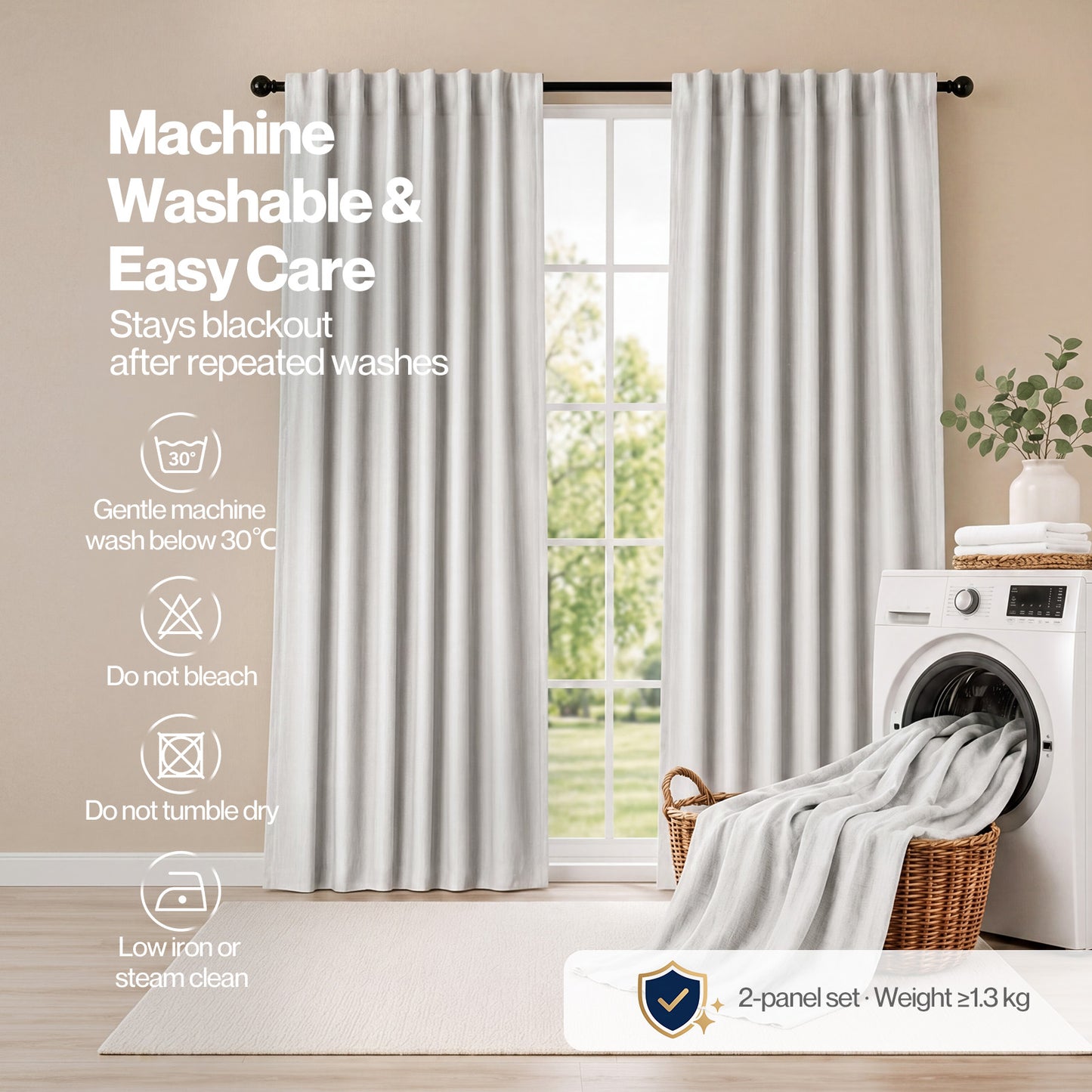 Marlow 100% Blackout Curtains Thermal Linen Look Ready Made Machine Washable