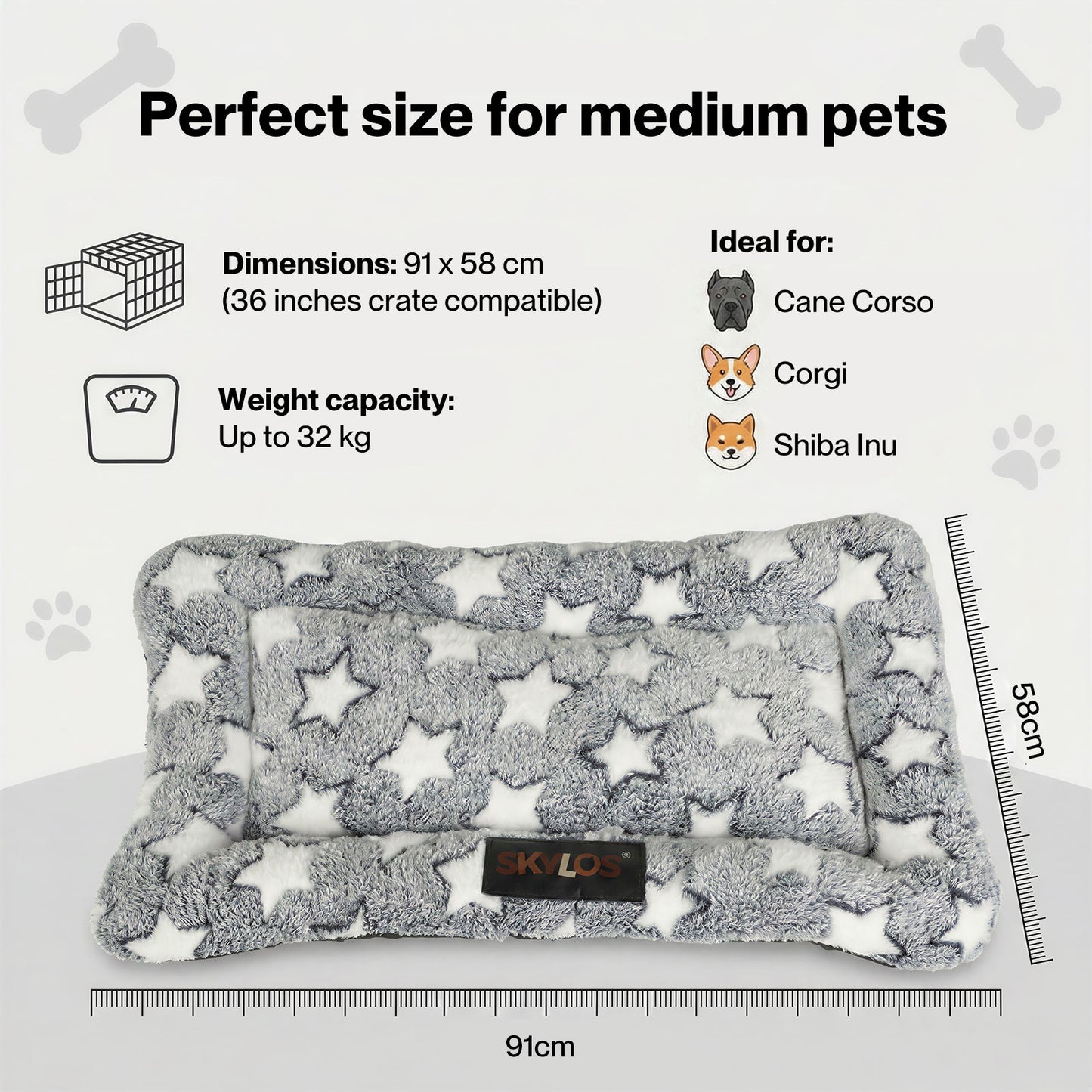 Skylos Dog Bed Pet Cat Cushion Crate Mat Arctic Fleece Extra Large Anti-slip
