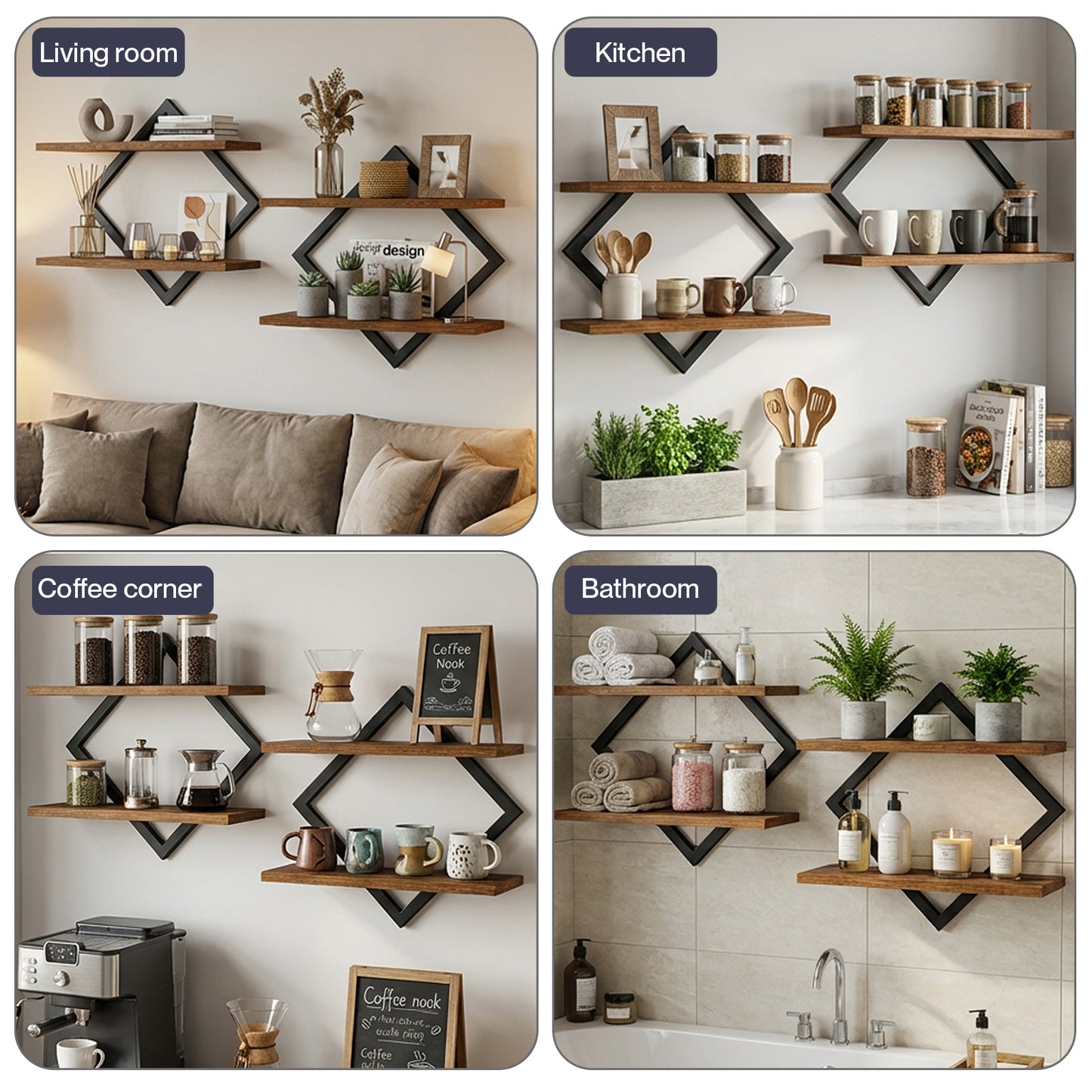 Levede Rustic Floating Shelves Set of 2 Diamond Industrial Display Storage Shelf