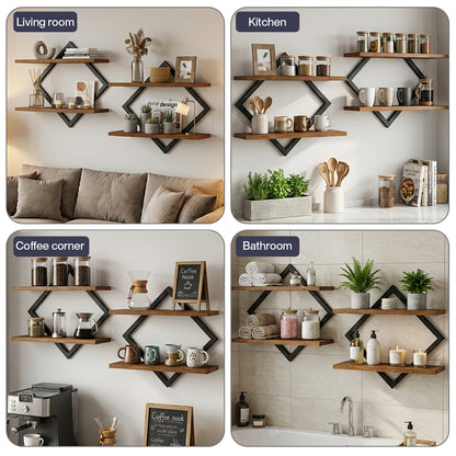 Levede Rustic Floating Shelves Set of 2 Diamond Industrial Display Storage Shelf