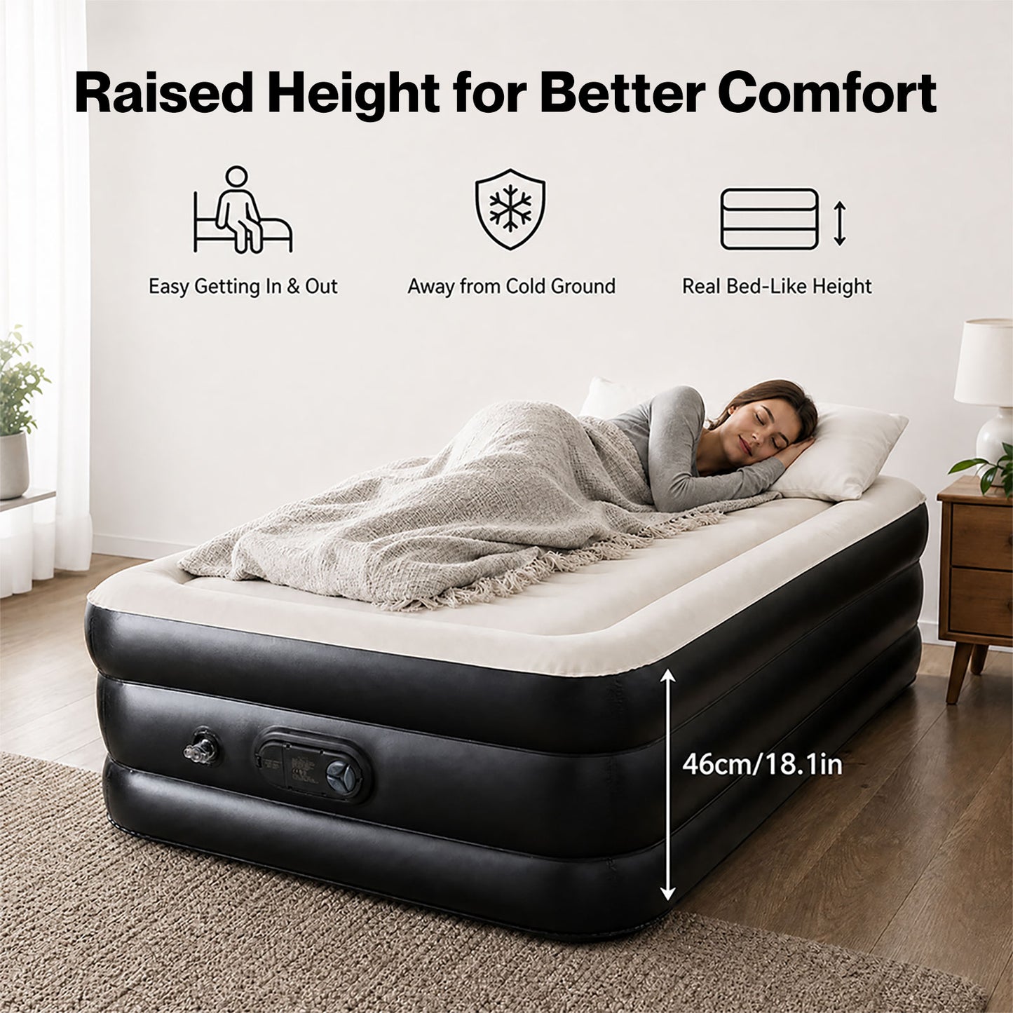 Lavio Air Mattress Built in Pump Single High Raised Inflatable Bed Waterproof