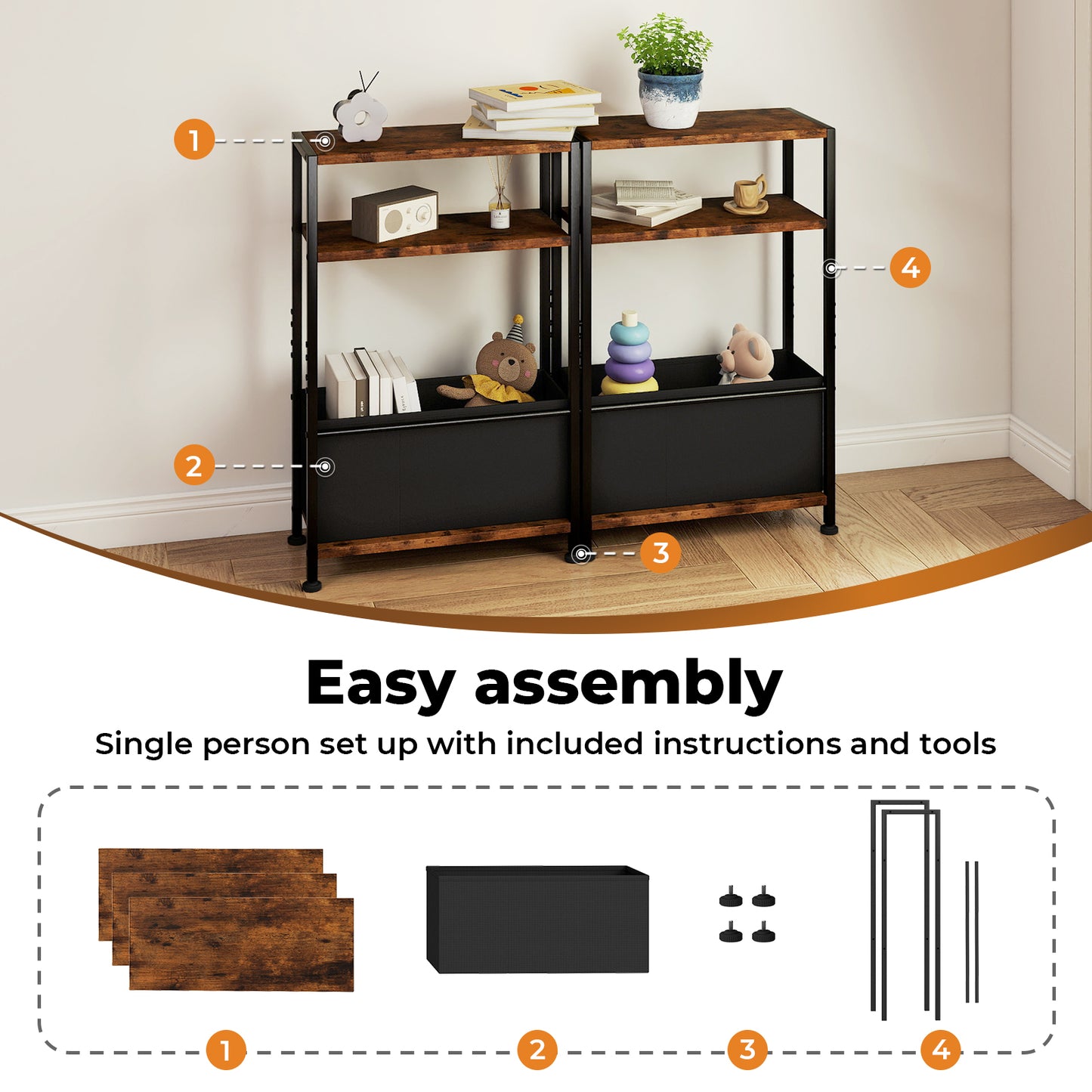 Levede Side End Table Industrial 3 Tier Wooden Oxford Storage Basket Living Room