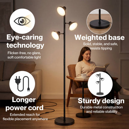 Emitto Floor Lamp  3-Light Dimmable Standing Lamp  Remote Touch  Black