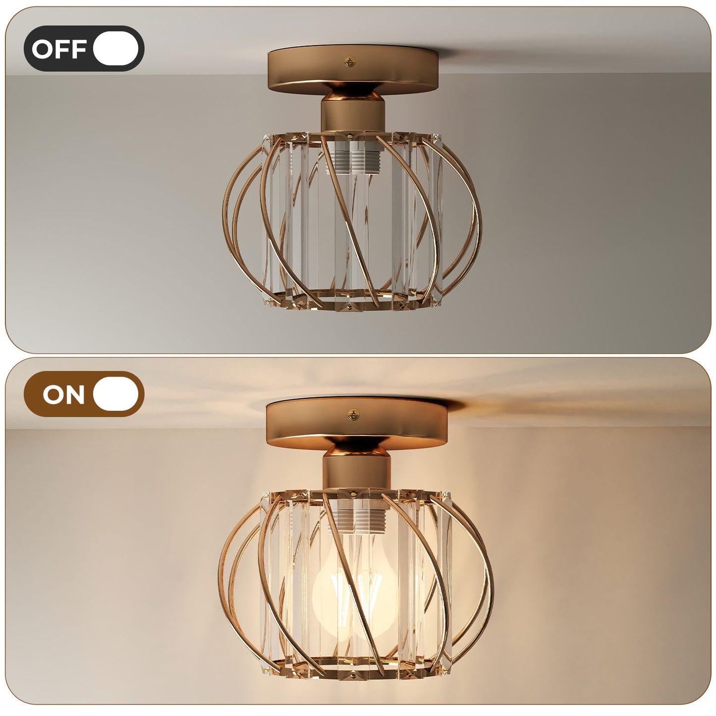 Emitto Crystal Ceiling Light Semi Flush Mount Chandelier Modern Hallway Gold