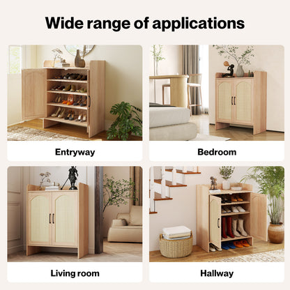 Levede Shoe Cabinet 5-Layer Rattan Wooden Doors Adjustable Entrance Storage