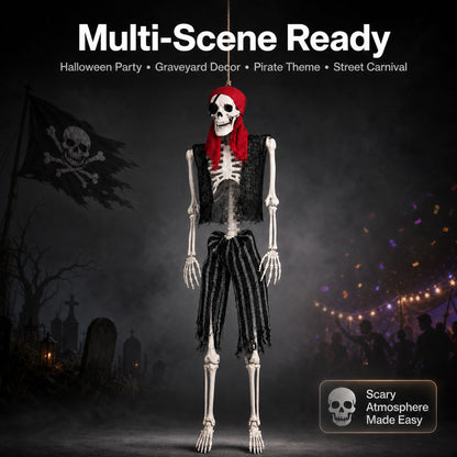 Yezi Halloween Skeleton Life Size Pirate Decor 166cm PE Plastic White