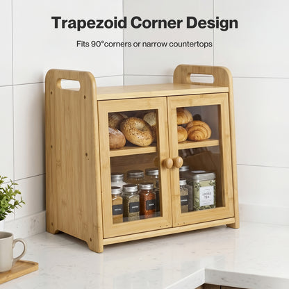 TOQUE Bread Box 20L 2-Tier Bamboo Bread Bin Storage Acrylic Door Natural