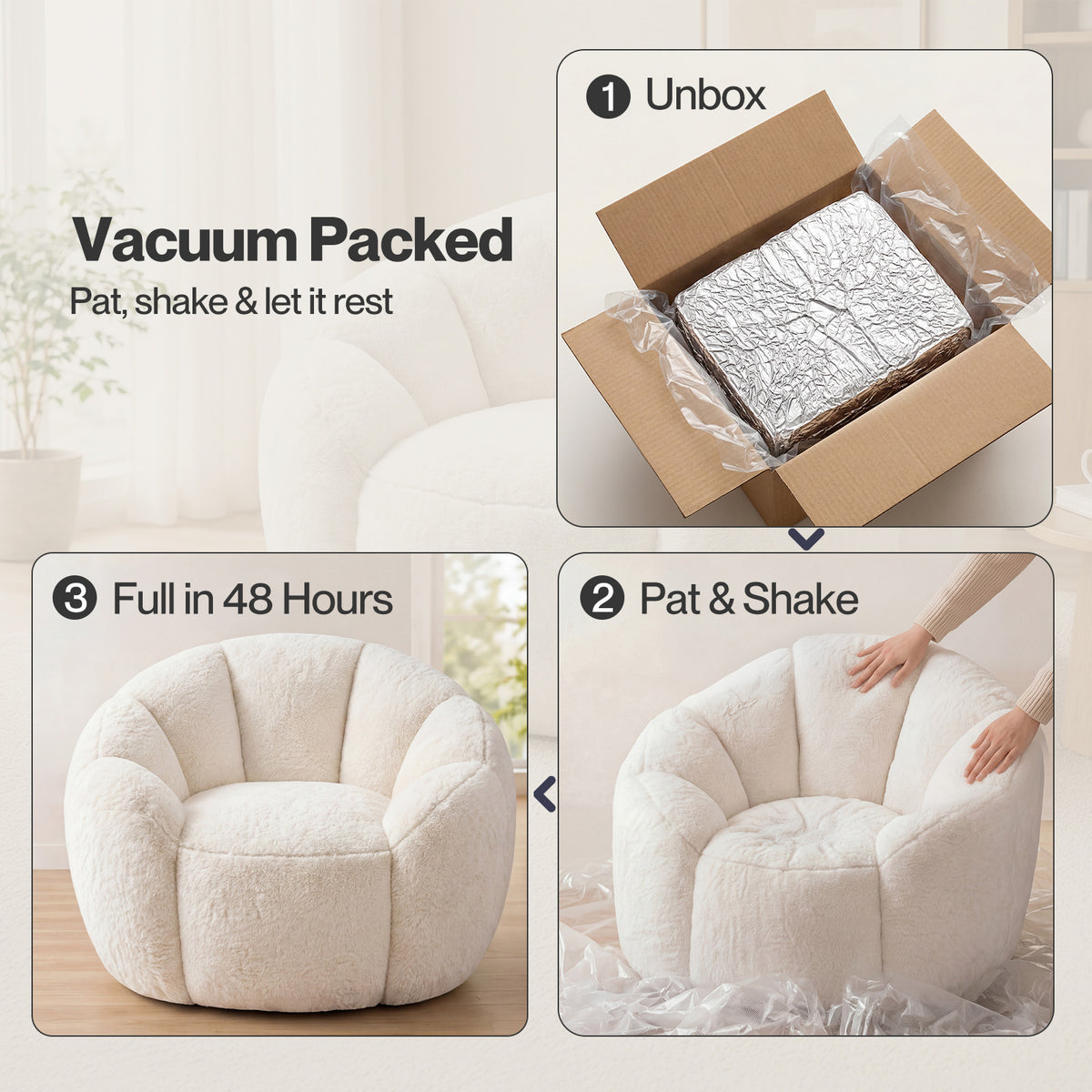 Levede Bean Bag Chair Faux Rabbit Fur Floral Shaped Reading Sofa Chair White