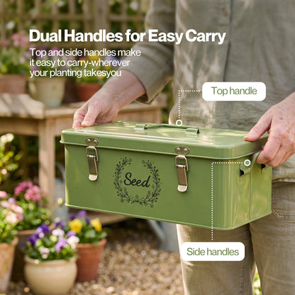 TOQUE Seed Storage Box Organiser Compartment Metal Seed Storage Green