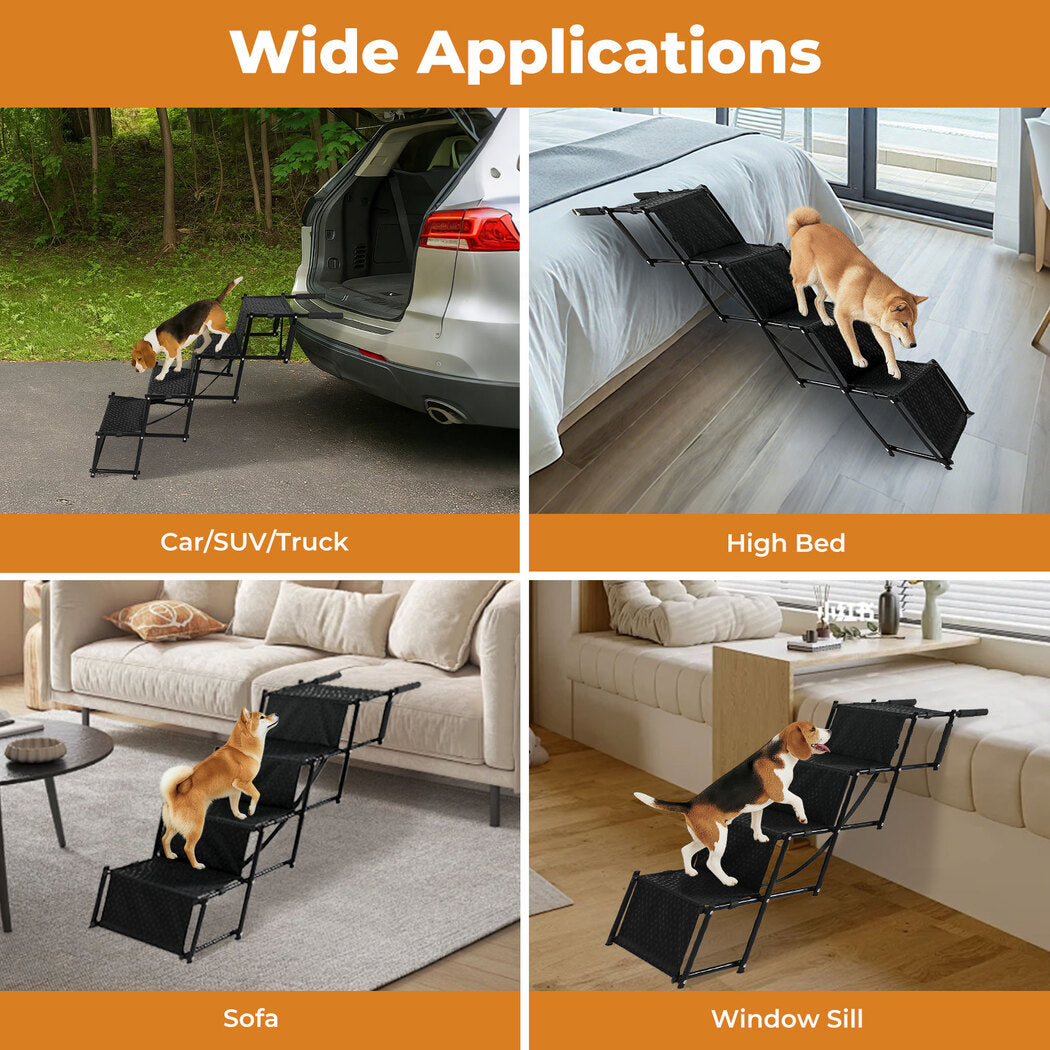 Skylos Pet Stairs Dog Ramp 4 Soft Steps for Car SUV Booster Foldable Portable