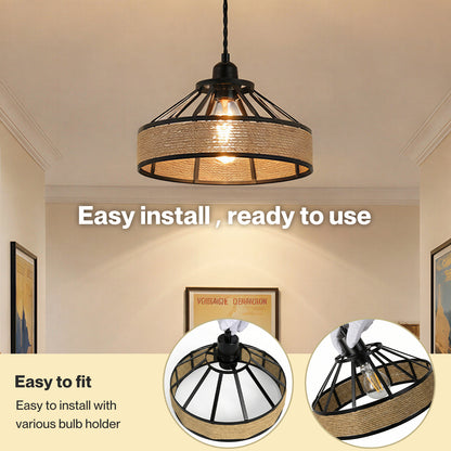 Emitto Modern Ceiling Pendant Light Shade Industrial Hemp Rope Lamp Shade 25cm