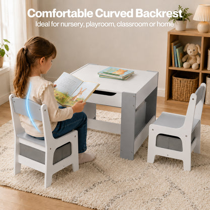 Dekko Kids Table and Chairs Set 2-in-1 Flip Top Storage Activity Play Study Grey