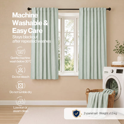 Marlow 100% Blackout Curtains Thermal Linen Look Pair Ready Made 46x54 in Green