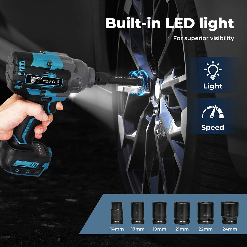 Traderight 21V Brushless Impact Wrench 1/2" Rattle Gun 2×4.0Ah 1200Nm Kit Set