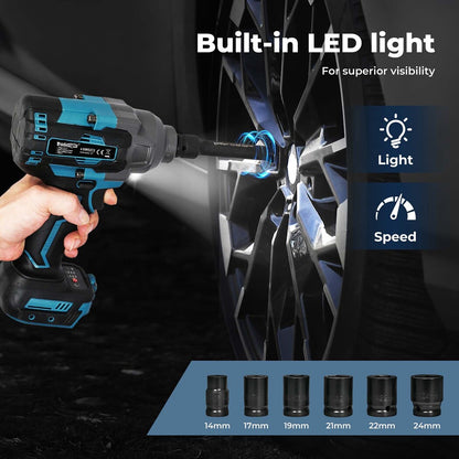 Traderight 21V Brushless Impact Wrench 1/2" Rattle Gun 2×4.0Ah 1200Nm Kit Set