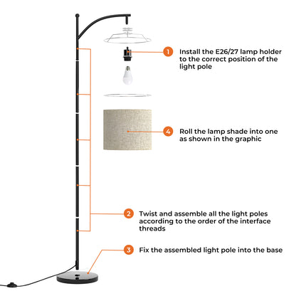 Emitto Floor Lamp Corner Reading Light 3 Colour Dimming Adjustable Linen Shade