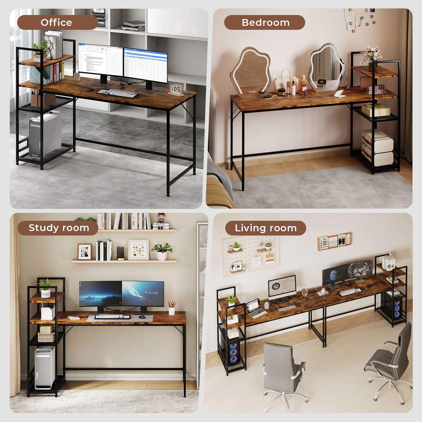 Levede Computer Desk Study Table Home Office Workstation with 4-Tier Shelf 160CM