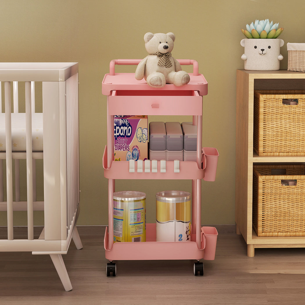 Levede 3 Tier Storage Trolley Cart on Wheels Kitchen Utility Rolling Rack Shelf
