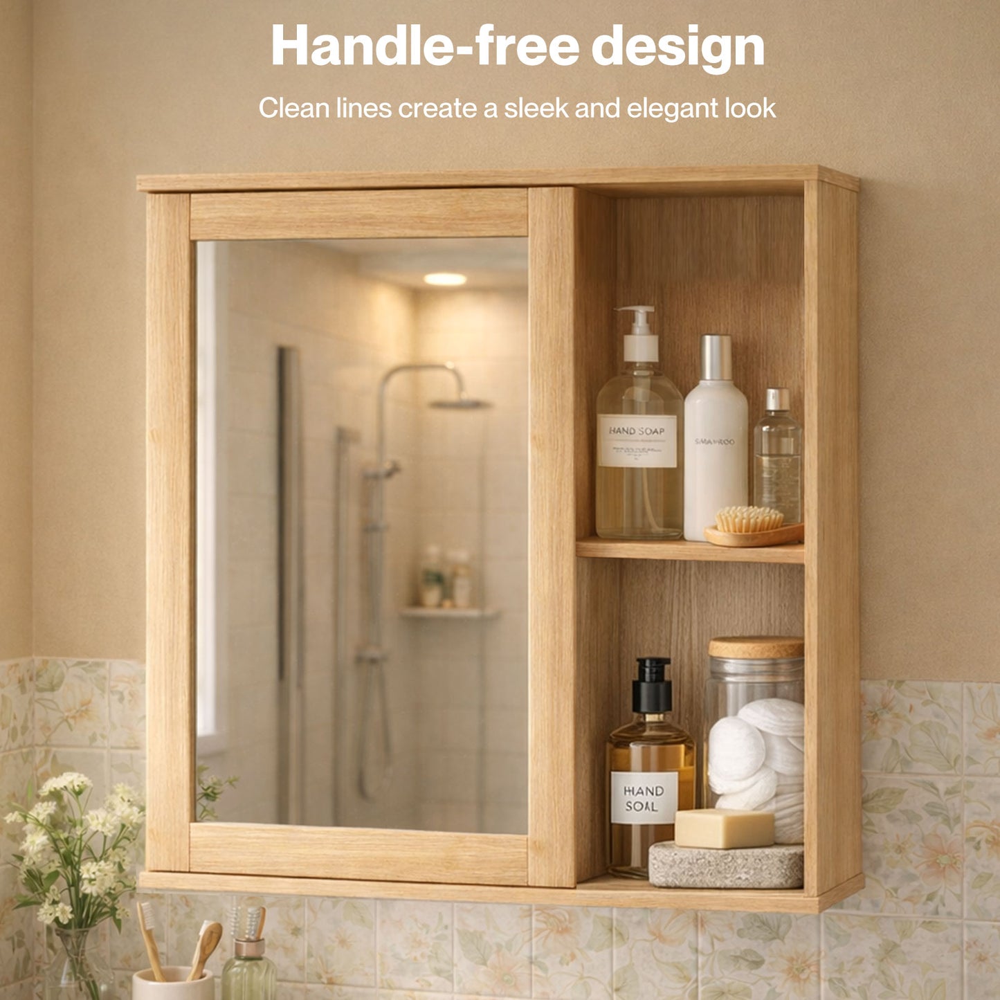 Levede Bathroom Mirror Cabinet Wall Mounted Cupboard with Storage Shelf Oak 56cm