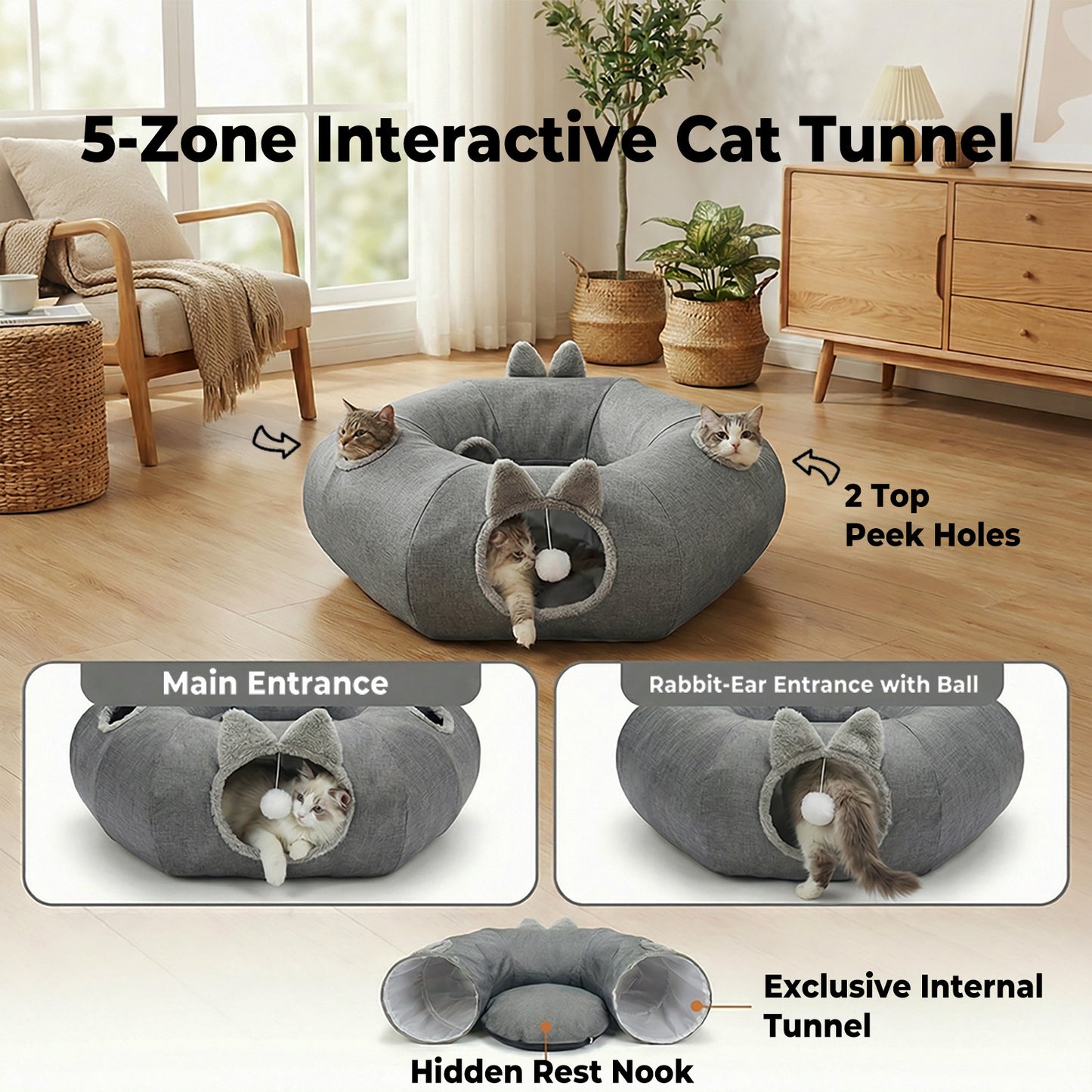 Skylos Cat Tunnel Foldable Interactive Play Tunnel Indoor Cats Kittens Toys