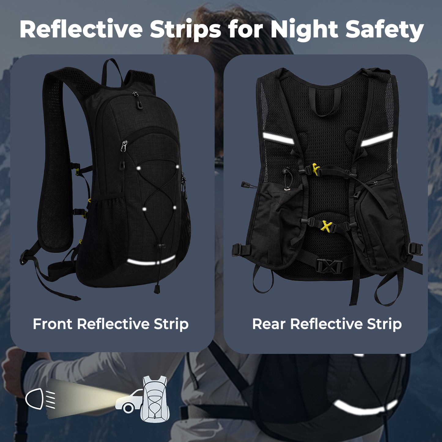 Swifto Hiking Backpack Foldable 20L Water Resistant Daypack For Camping Black