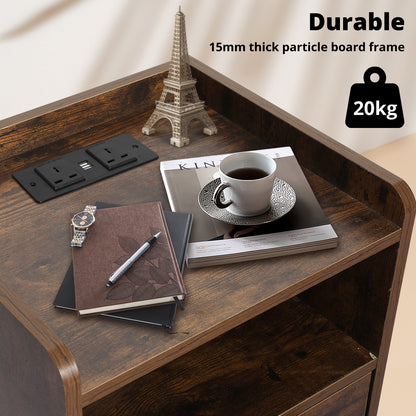 Levede Bedside Table Nightstand USB Charger Outlet RGB LED 3 Drawers Oak