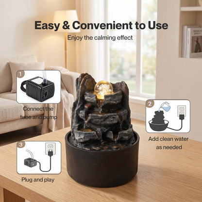 Spector Water Feature Indoor Fountains Rotating Glass Ball LED Light Resin Grey