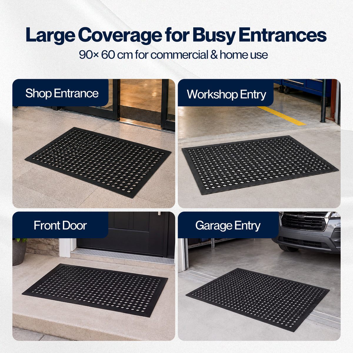 Marlow Door Mat Outdoor Rubber Boot Scraper Drainage Non Slip for Outside Black